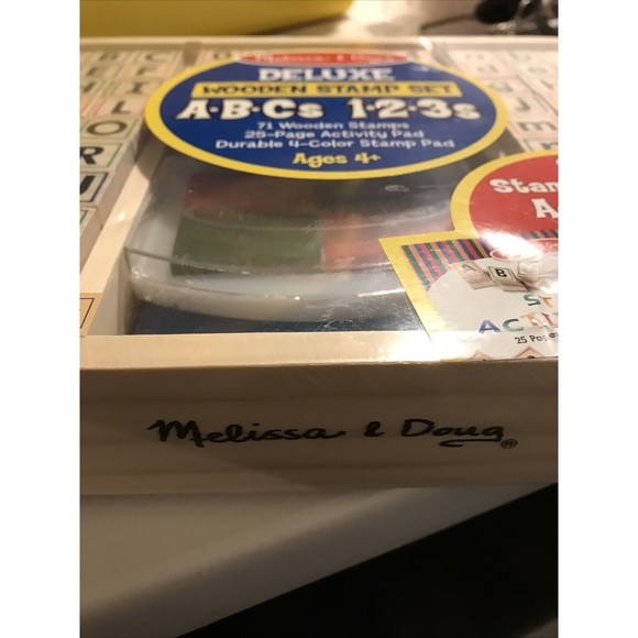 Melissa & Doug Deluxe Wooden Stamp Set Stamp Pad Activity Pad Stampers ABCs 123s - Picture 3 of 8